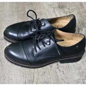 Pikolinos Black Leather Platform Oxford Shoes Womens Us 7 Cap Toe EU 8